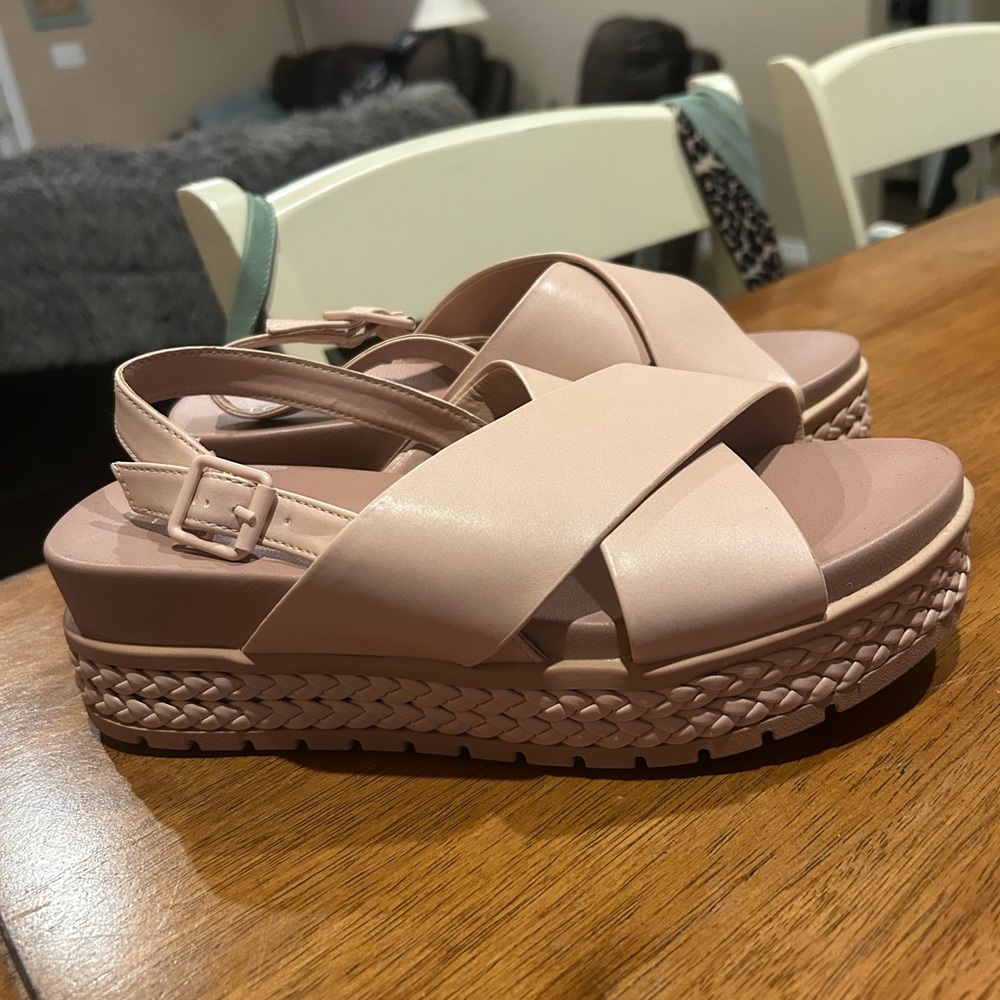 Torrid Pink Crisscross Sandals with Cushioned Soles
